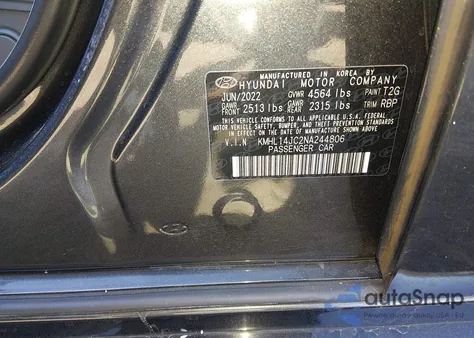 2022 Hyundai Sonata N Line z USA, uszkodzony, nr VIN KMHL14JC2NA244806